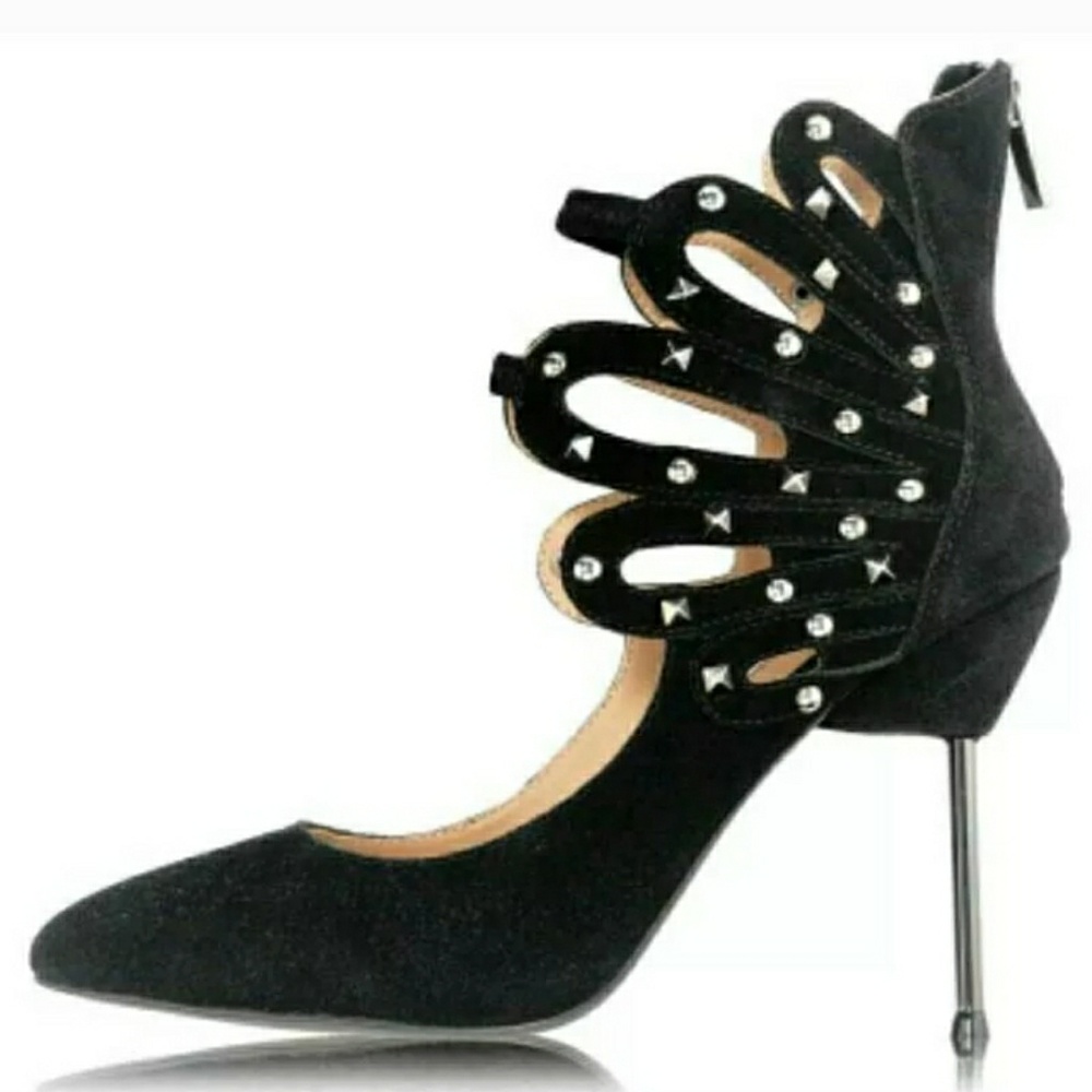 Mark Suede Leather Wing Embellished Heels - Picture 3 of 5